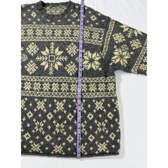 Vintage J.Crew Fair Isle Snowflake Wool Sweater XL Gray Cream 90s Nordic Ski - Picture 9 of 11
